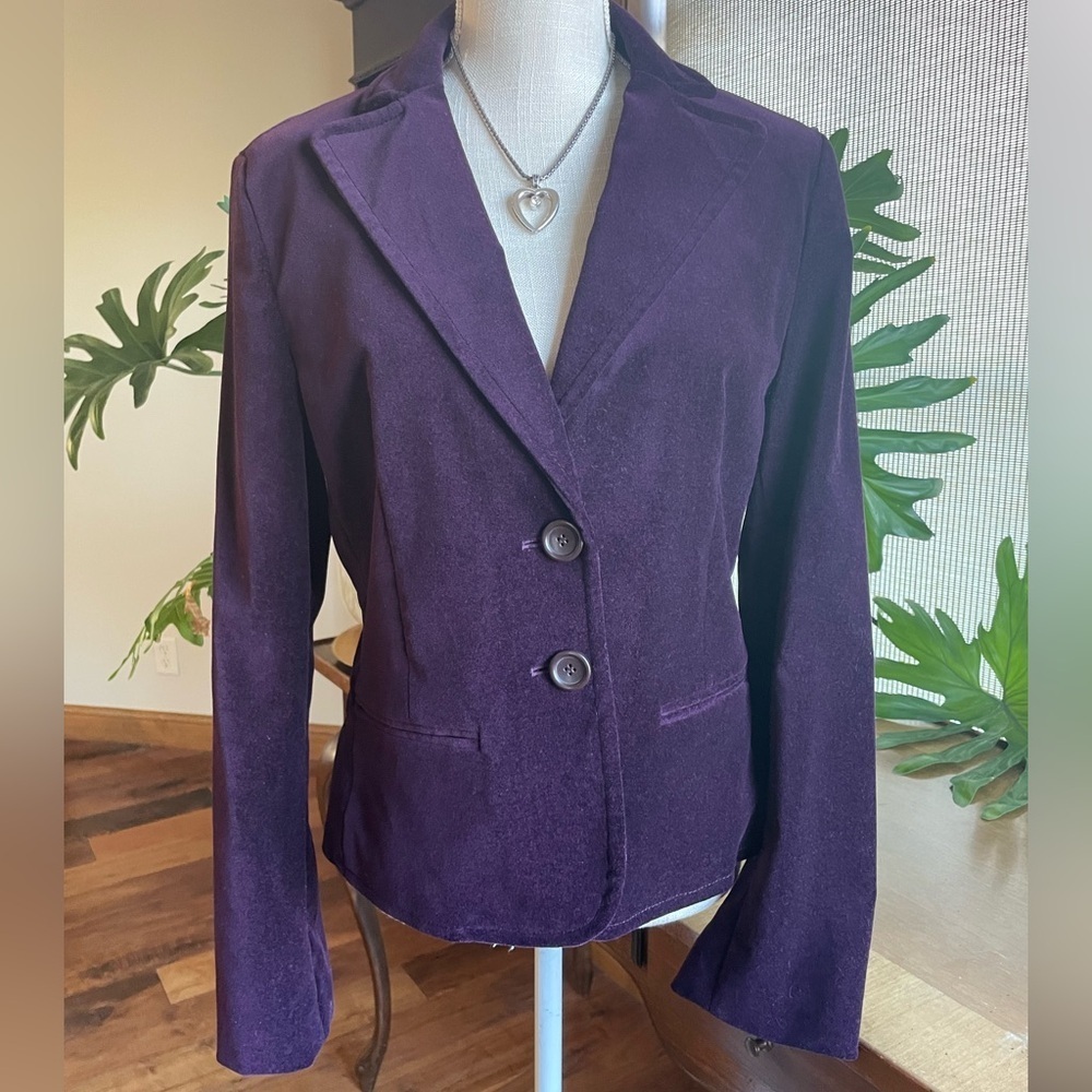 Vintage Express Studio Eggplant Dark Plum Purple Cotton Velvet Blazer size 10